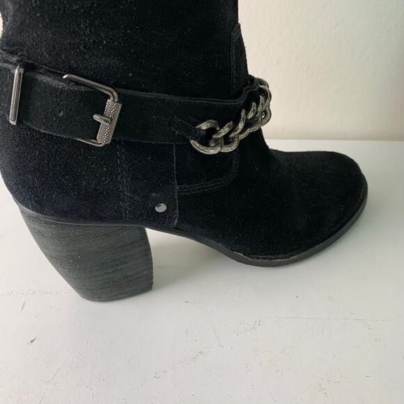 BCBGeneration Size 8 Merryl Black Genuine Suede Tall Wedge Chain Link Boots - Picture 4 of 11